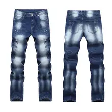 Men Stylish Ripped Jeans Pants Biker Classic Skinny Slim Straight Denim Trousers
