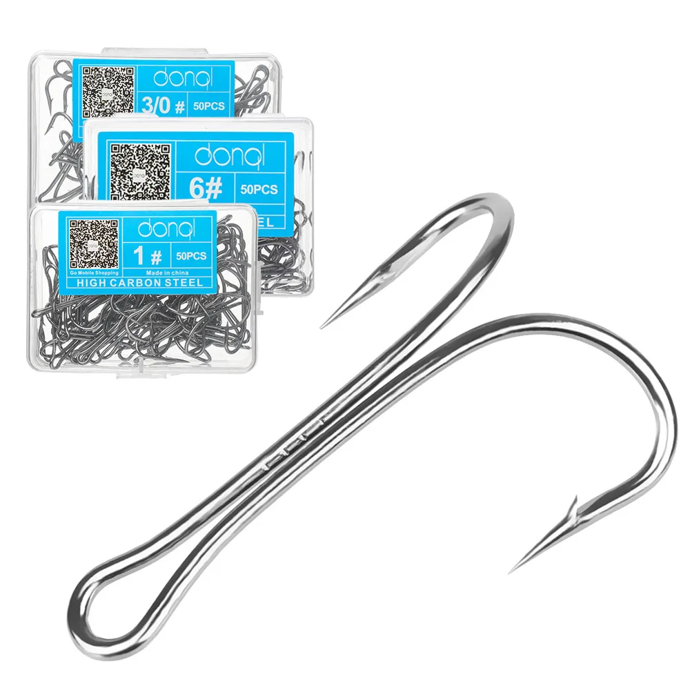 

DONQL 50pcs/ Set Double Fishing Hooks For Soft Worm Lure Barbed Carp Fishhook 8#-3/0# Carbon Steel Fly Fishing Hook Accessories