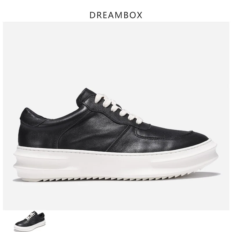 

Men's Platform Increased Shoes Leather Fashion Sports Shoes Round Head Black Men's Shoes Tide Shoes