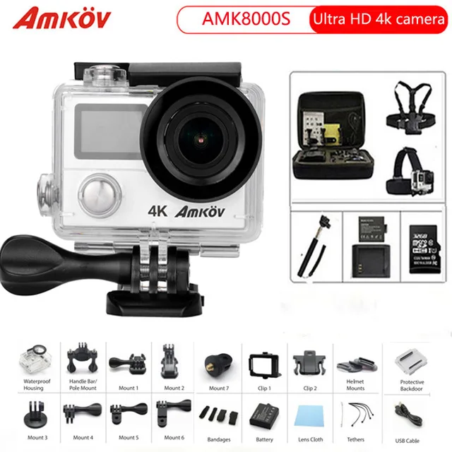 

Amkov action Camera 8000s Ultra HD 4K 3840x2160 Wifi 170D Go Waterproof 30M Pro Mini Cam Sports Camera