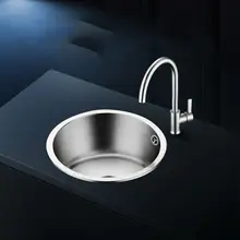 Кухонная мойка с одной чашей sus 304, нержавеющая сталь, Круглый рисунок, слив, ручная работа, матовая бесшовная раковина с краном