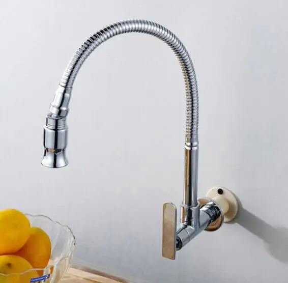 

kitchen Solid Brass Wall Mounted Universal water basin Single Cold Faucet Single Hole Water Tap 360 Rotated basin Faucet