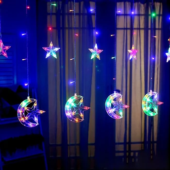 

250CM Led Star Moon Curtains Lights 138 Leds String Light with 8 modes Fairy Lights Christmas Garland for Home decoration Party