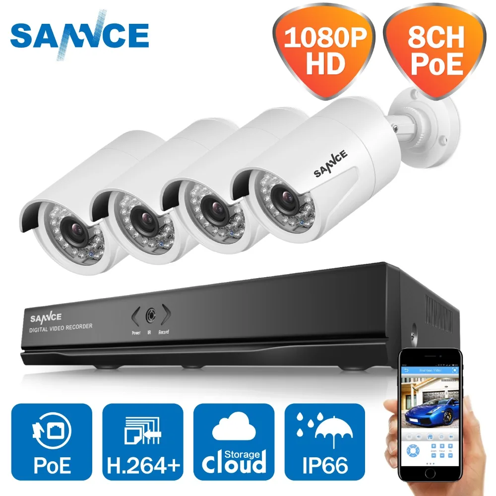  SANNCE 8CH POE CCTV System 4PCS 2.0MP Outdoor Weatherproof Security Camera 8CH NVR Day/Night Video  - 33003816043