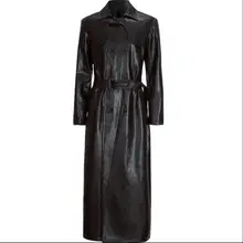 Мужской Длинный плащ из искусственной кожи, ветровка большого размера, плащ выше колена, мотоциклетный стиль, осень и зима, новинка, M-4XL