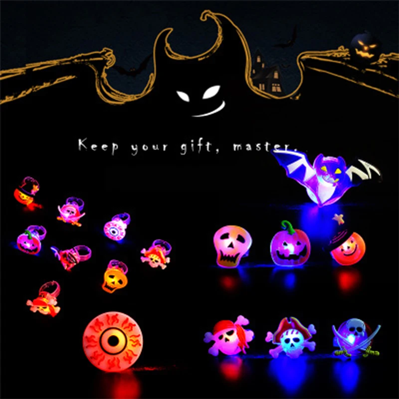 

50Pcs/lot Children Led Glowing Ring Soft Rubber Kids toys Halloween Creative Glow In The Dark Toy Pumpkin Finger Light