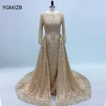 Vestidos de Noche dorados brillantes con lentejuelas 2021, falda de sirena de manga larga desmontable para mujer, vestidos formales de fiesta y graduación