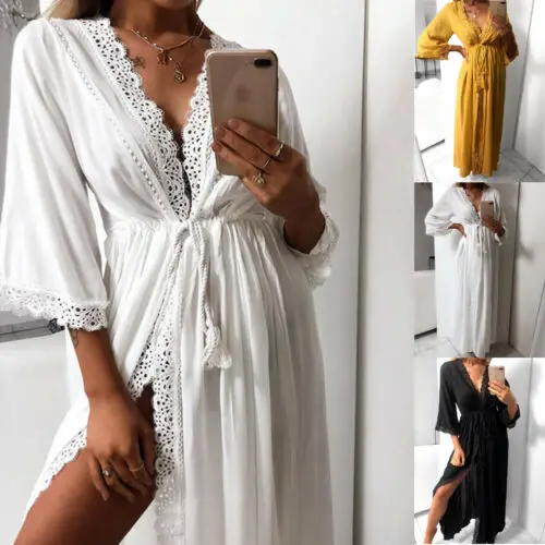 US 2019 для женщин макси платье пляжное Бикини Cover up длинное летнее Boho Купальники