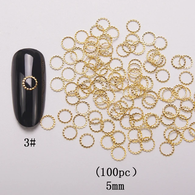 HNUIX 100 pcs new 3d nail art deco silver mini japan gold alloy hollow rivet hardware tools kawaii circle nail Golden5mm