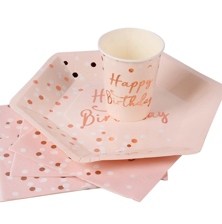 Одноразовая посуда с днем рождения серии Позолоченные бумажные чашки пластина салфетка день рождения для украшения детского душа вечерние принадлежности