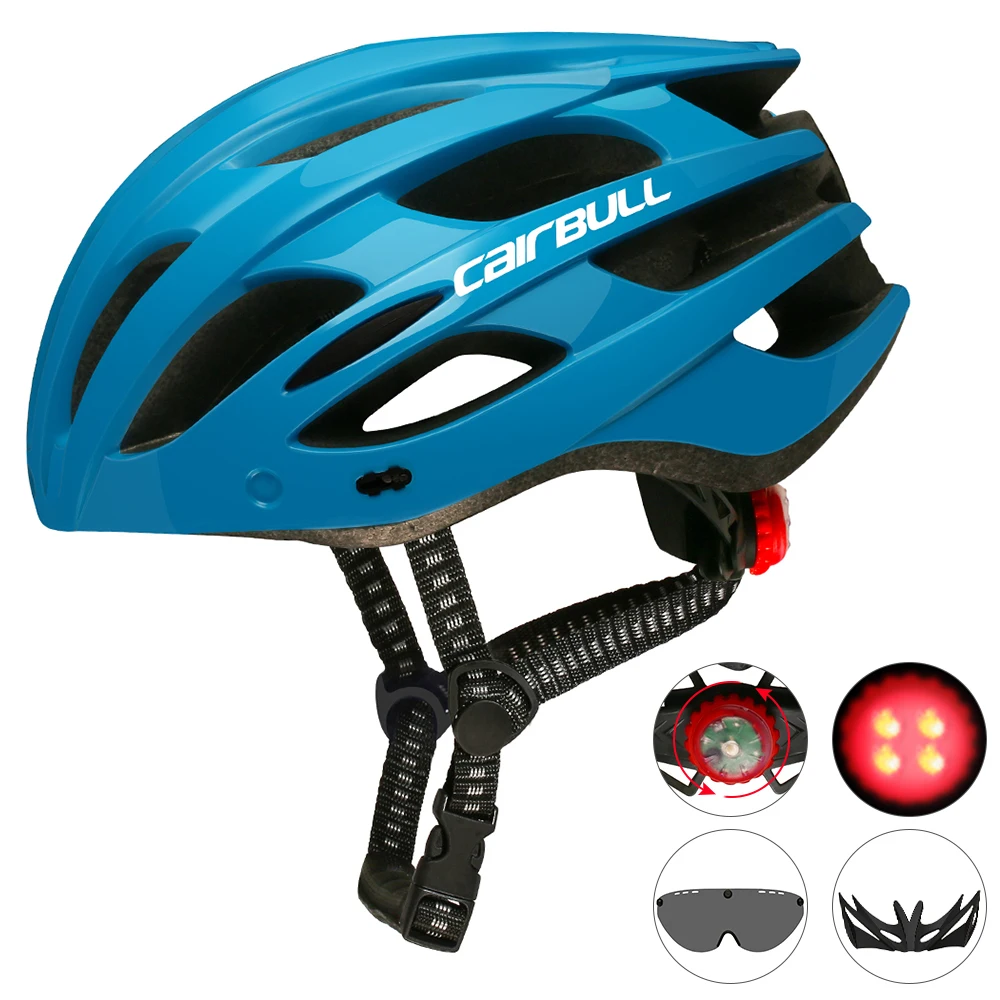 Ультра светильник шлем для езды на мотоцикле с предохранителем и универсальным питанием-от источника переменного или светильник съемный козырек очки для езды на велосипеде защитный шлем для велосипеда 22 Отверстия для дорога горный велосипед - Цвет: Синий