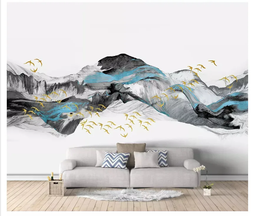 Beibehang Творческий Стерео обои летящая птица китайский абстрактный синий художественный пейзаж задний план обои для стен