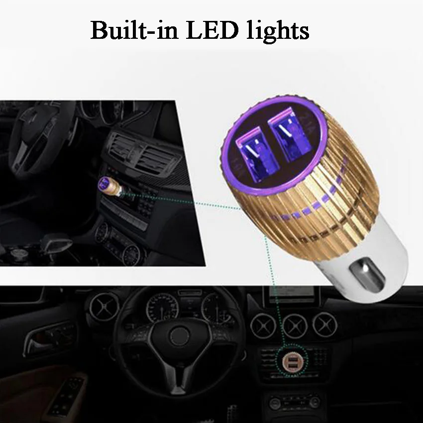 Car Charger Blue Light Alloy Cell Mobile Phone Charger 5V 1A 2.1A Dual USB Quick Charge Adapter For iPhone ios Android Phone (13)