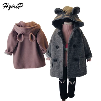 

HziriP Children Girls Wool & Blend Jacket 2017 New Autumn Winter Fashion Cute Rabbit Hooded Outerwear Warm Plus Thick Girl Coats