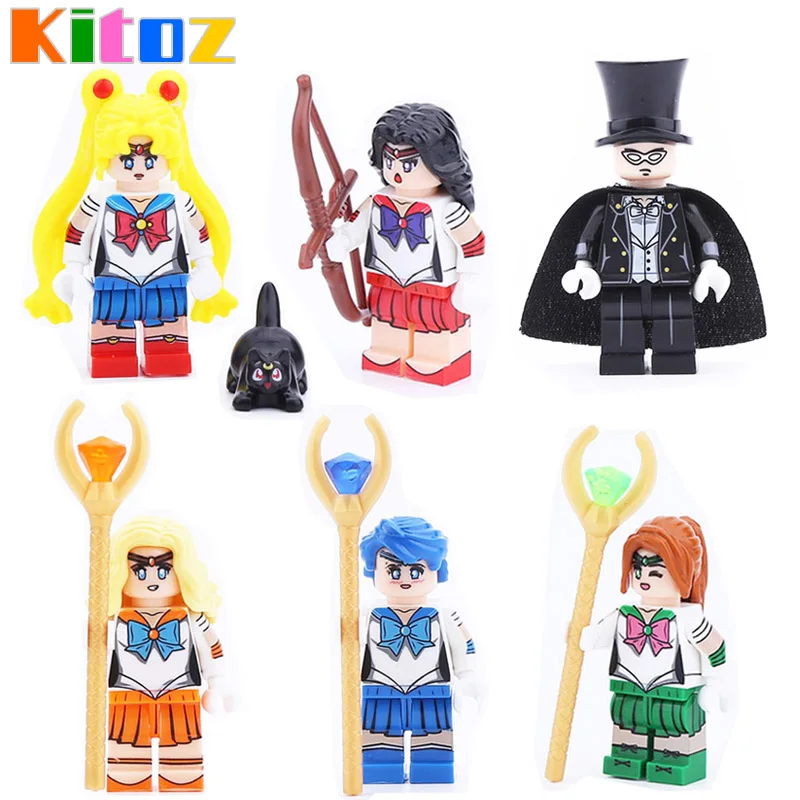 

Kitoz Sailor Moon Building Block Sailor Mercury Jupiter Mars Venus Chiba Mamoru Mini Figure Toy for Girl Compatible with Lego