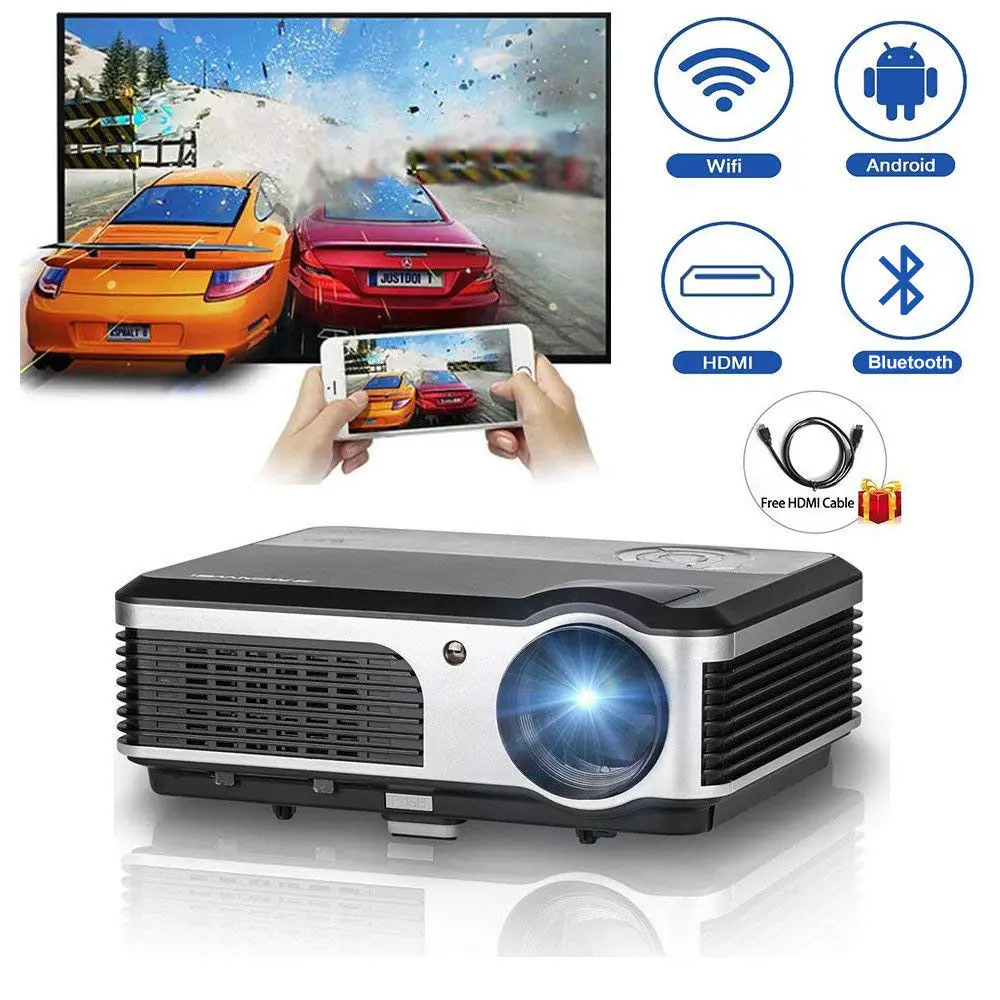 CAIWEI Smart Android WIFI Bluetooth LCD LED Projector Home Theater TV PC Projection Beamer Support 1080P Video Movies HDMI VGA