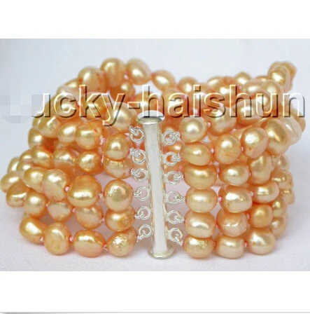 

8" 6row 9mm baroque golden pearls bracelet bangle magnet clasp j8826 @^Noble style Natural Fine jewe SHIPPING new >>free shippin