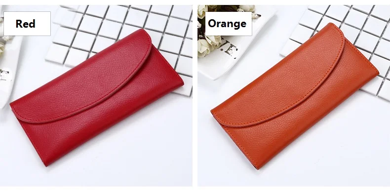 MJ Women Wallets Thin Split Leather Long Wallet Luxury Bi-Fold Card Holder Female Purse Simple Solid Genuine Leather Purse (16)