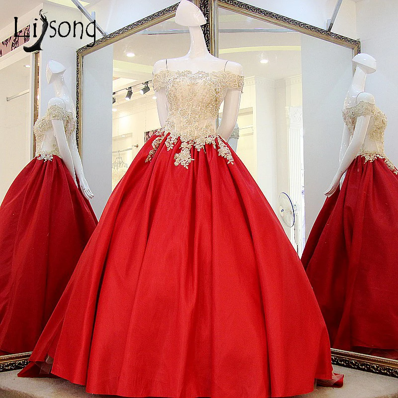 gold and red evening gown