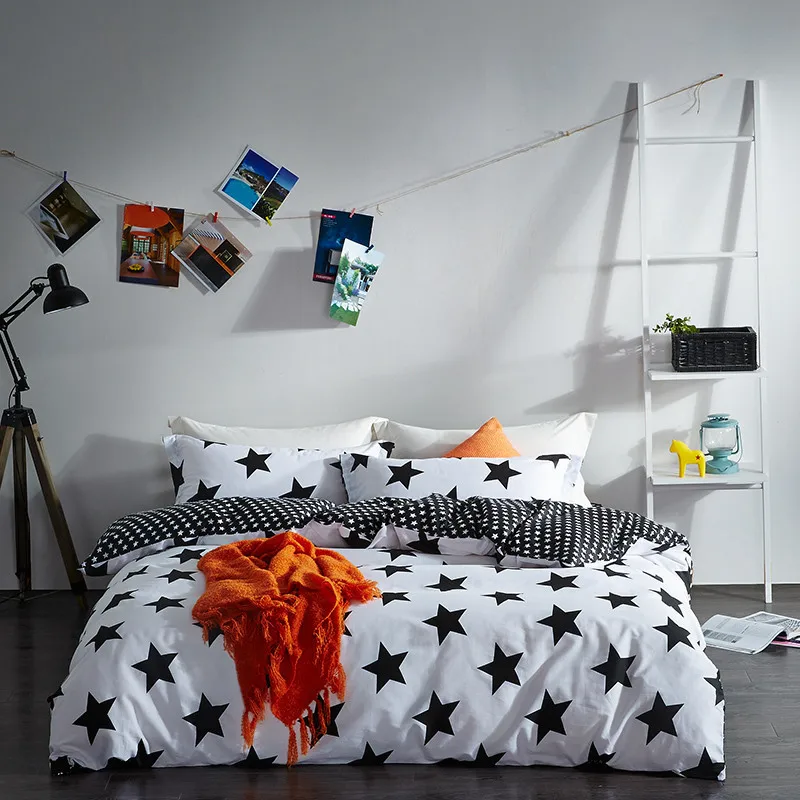 Solstice домашний текстиль черно-белая звезда сетка в полоску хлопок 4 шт. набор постельного белья пододеяльник плоский лист наволочка постельное белье - Цвет: 3