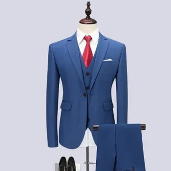 

New men's suit three-piece business casual suit solid color wedding groom groomsmen dress British style fashion suit