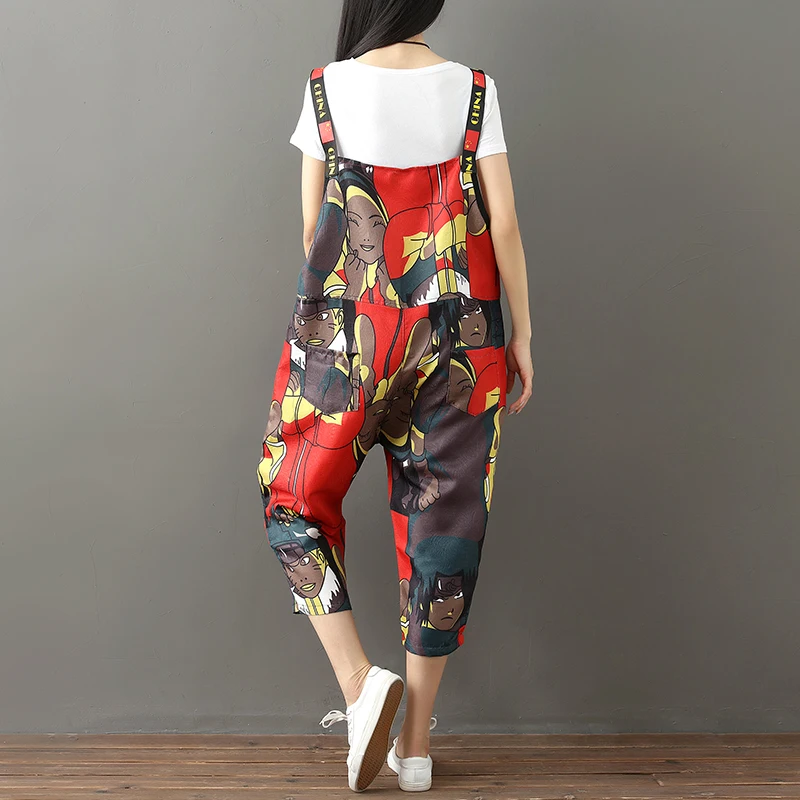 Женские Свободные Комбинезоны с высокой талией летние повседневные принтом