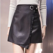 Асимметричная Сексуальная искусственная кожа тонкая Империя мини-юбка женская Jupe femme Falda de las mujeres