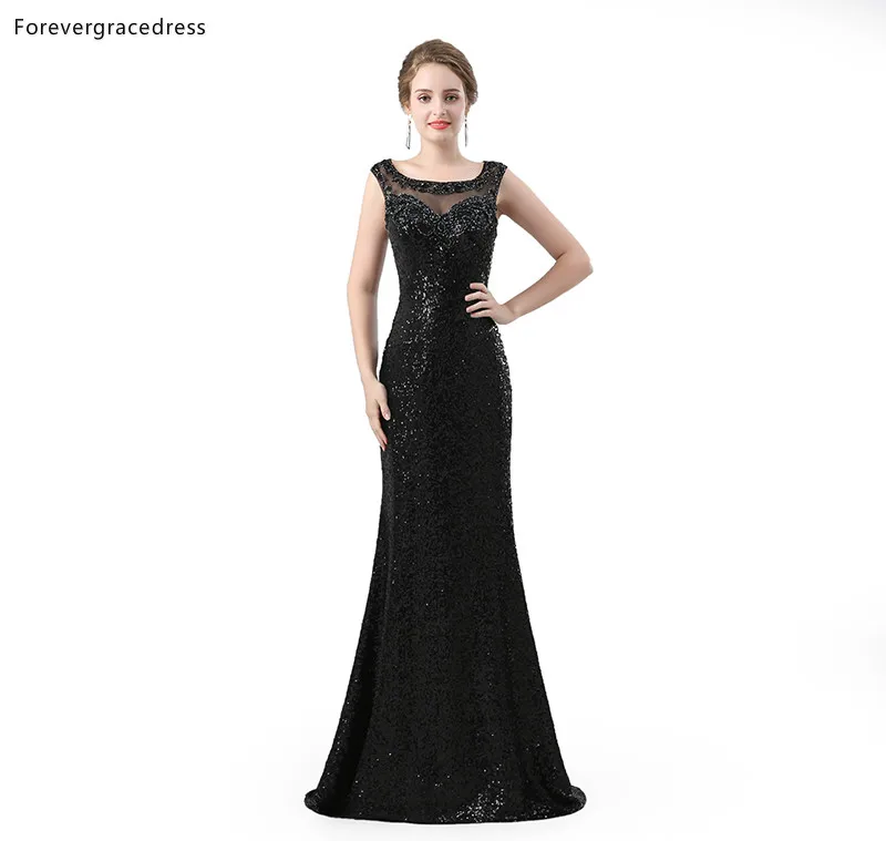 Forevergracedress черные вечерние платья Русалка без рукавов с блестками вечерние платья большого размера на заказ