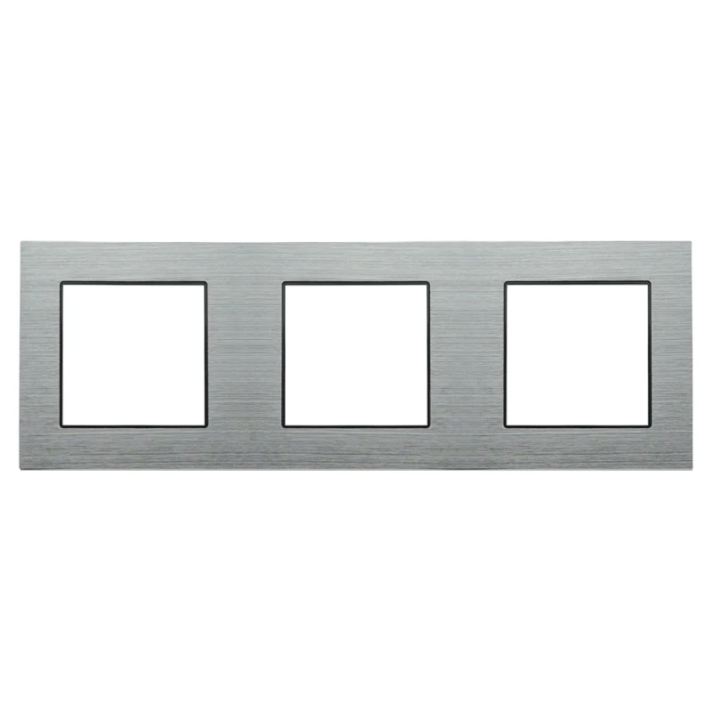 DIY на заказ для настенного выключателя, только рамка панели, серебристая алюминиевая металлическая панель, рамка Singel, двойная, тройная, четырехместная панель - Тип: Triple Panel