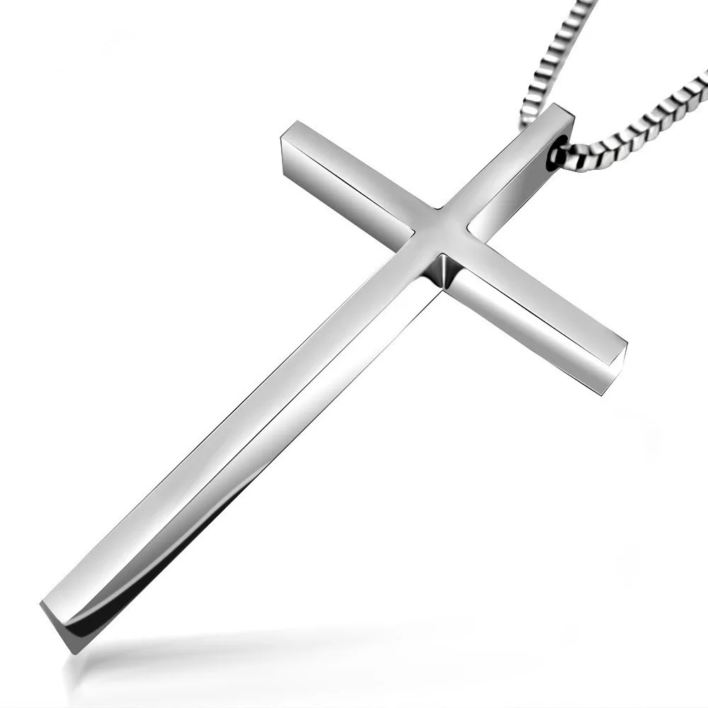 

Male Biker Titanium Christian Cross Pendant Box Chain Necklace Collier Homme Cool Luxury Men Jewelry Gift TN008