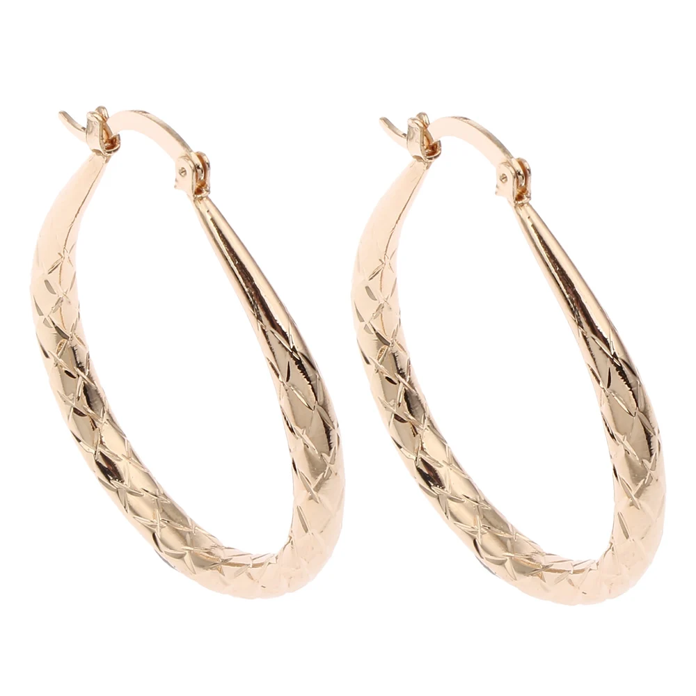 

New Fashion Gold-color Flower Cut Oval Circle Teardrop Loop Hoop Earring Wedding Bridal Punk Women Hoop Earrings Gifts