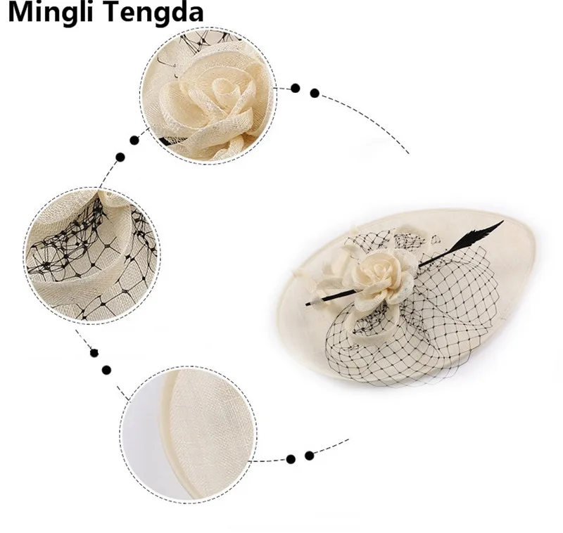 Mingli Tengda, винтажная элегантная красная шляпа для невесты, свадебные шляпы с перьями и цветами, вечерние шляпы для невесты, свадебные аксессуары