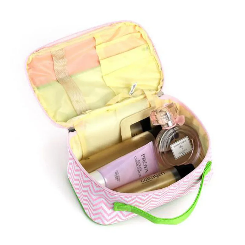 Waterproof makeup bag synthetic leather wave pattern cosmetics storage organizer pouch square cosmetic tote bag