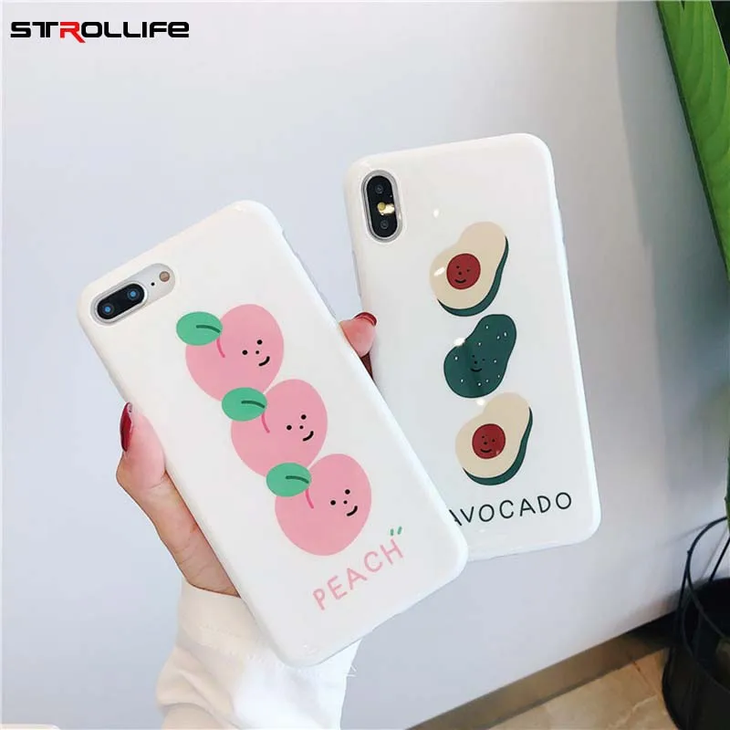 

STROLLIFE Cartoon Peach Phone Case for iPhone X XS Max XR Lovely Avocado Cover for iPhone 6 8 7 6S Plus Soft Shell Cute Fruits