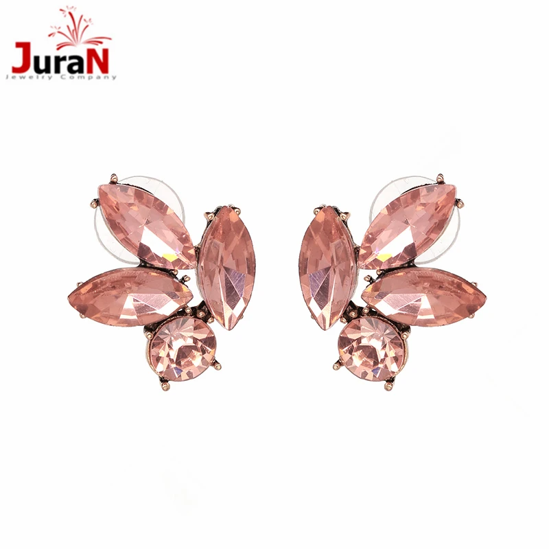 

JURAN New Pink Rhinestone fashion jewelry High quality women crystal Trendy statement stud Earrings christmas wholesale
