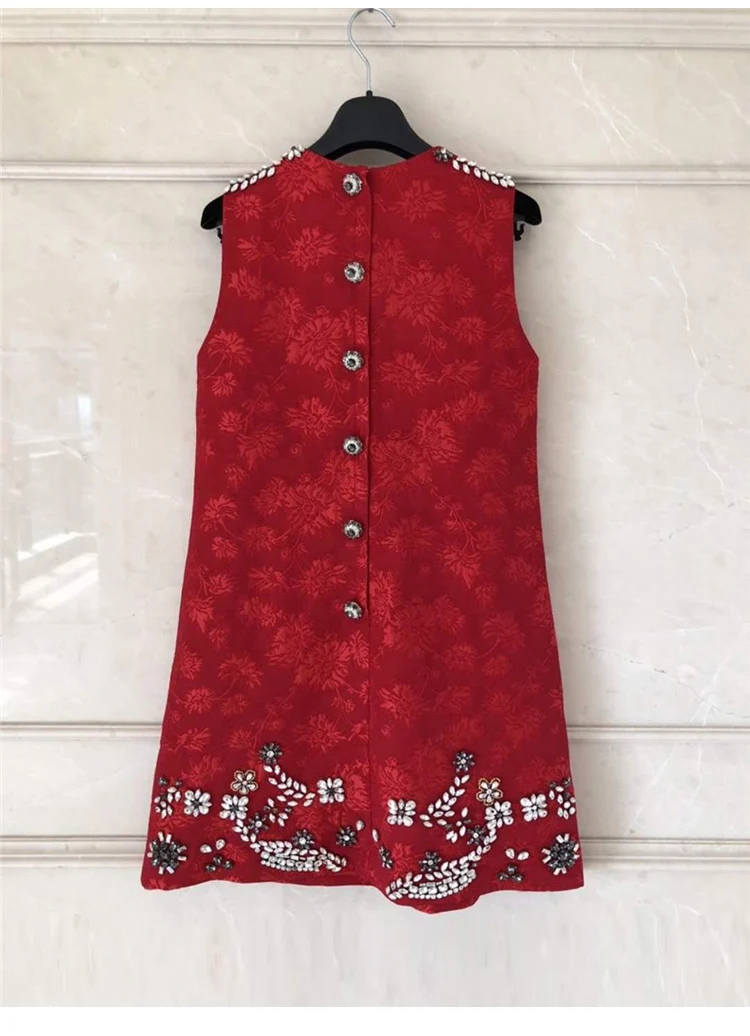 Роскошное дизайнерское Брендовое платье для женщин, без рукавов, с алмазным бисером, Мадонна, с узором, Дворцовое жаккардовое красное платье
