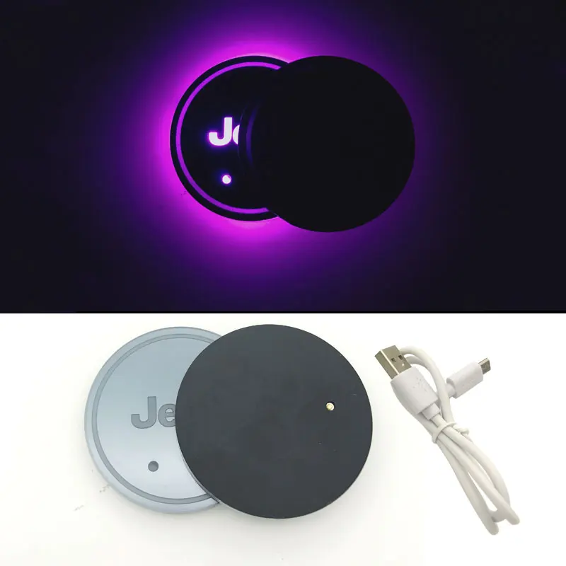 

2PC Car Styling For Jeep Renegade Compass 2018 Wrangler JK 4X4 Car Colorful LED Light Lamp Cup Holder Mat Pad Bottle Built-in