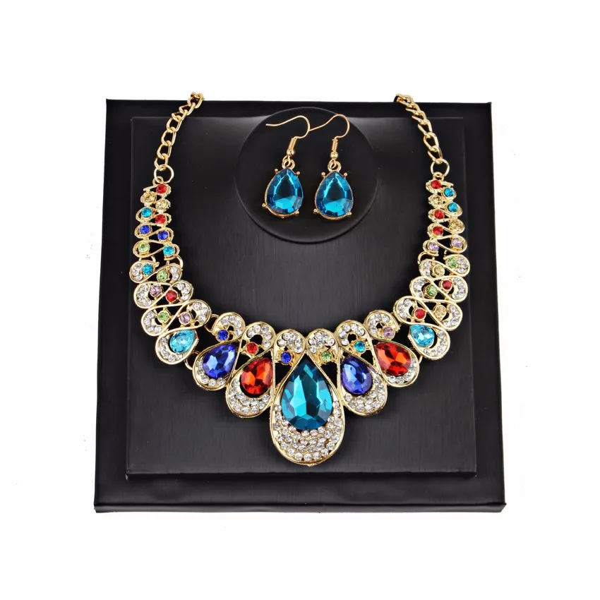

6 colors Jewelry for Women Luxurious Accessories Temperament Water Droplets Jewelry Set Choker Necklace and Earrings