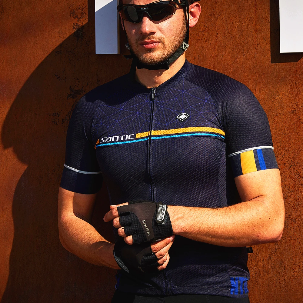 

Santic Men Cycling Short Jerseys Pro Fit Antislip Sleeve Cuff Road Bike MTB Short Sleeve Cycling Clothings Four Colors C02107
