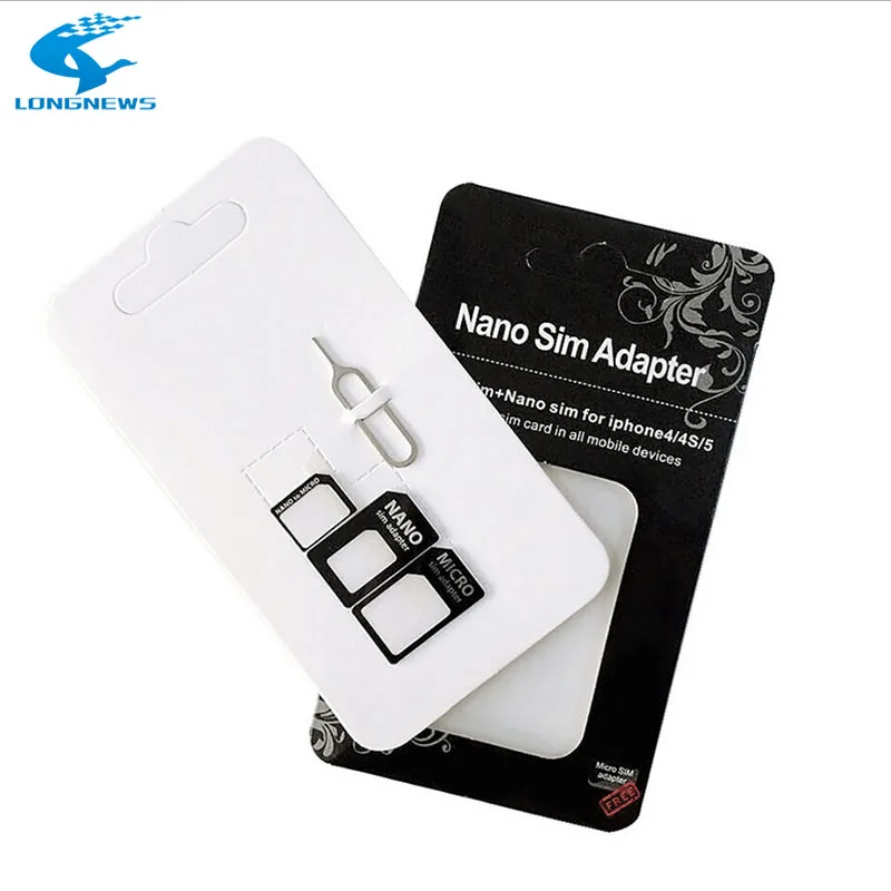 

2pcs 2017 Nano SIM Card Adapter 4 in 1 micro sim adapter with Eject Pin Key Retail Package for iPhone 5 6 7 8 S plus Samsung