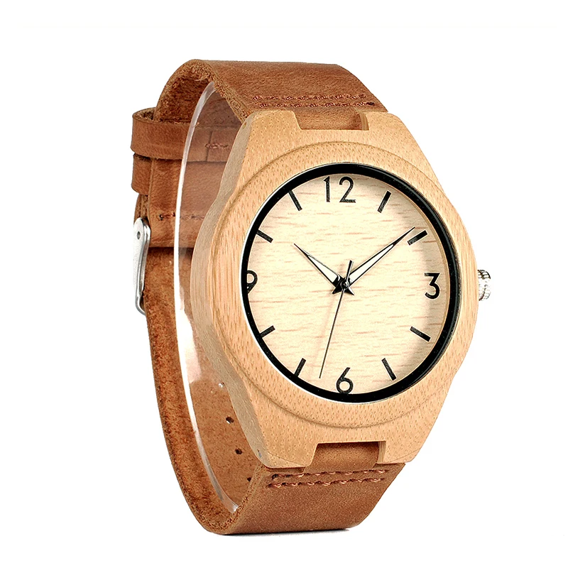 BOBO BIRD Men Watch Bamboo Wooden Quartz Wristwatches Male with Luminous Hands with Leather Band in Gift Box relojes hombre