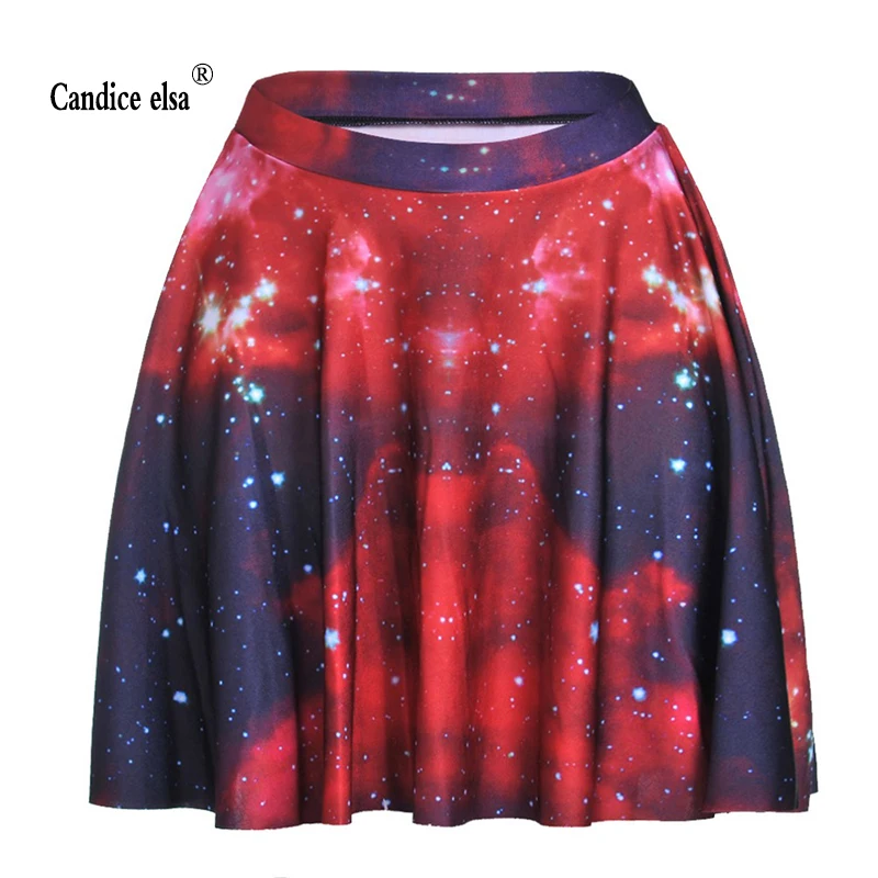 

CANDICE ELSA woman skirts digital printing wholesale nebula red and black pleated skirt Skt1190