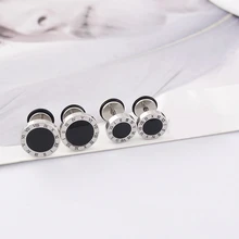 Free Shipping Fashion Round Stainless Steel Earrings Punk Roman Number Stud Earring for Woman Men