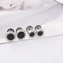 Free Shipping Fashion Round Stainless Steel Earrings Punk Roman Number Stud Earring for Woman Men