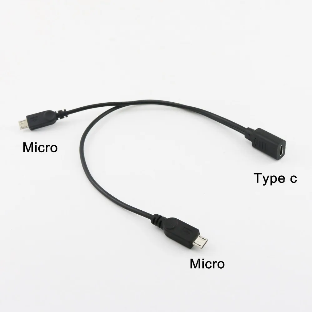 

1x USB 3.1 Type C Female Jack to Dual Micro USB Male Plug Y Splitter Data Charging Connector Cable 20+30cm