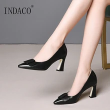 Women Shoes High Heel Pumps Leather Ladies Wedding Shoes Bride Black Heels Bow Work Shoes 2018 women shoes black work super high heels shoes woman sweet bow single shoes big size 32 43 46 47 leather shoes red bottom