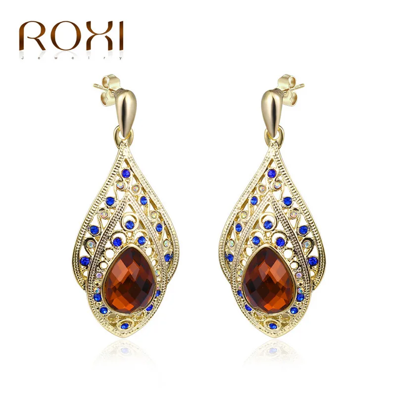 

2017 ROXI Romantic Dangle Earrings For Women Engagement Light Gold Multicolor AAA Zircon Stone Drop Earring Fashion Jewelry