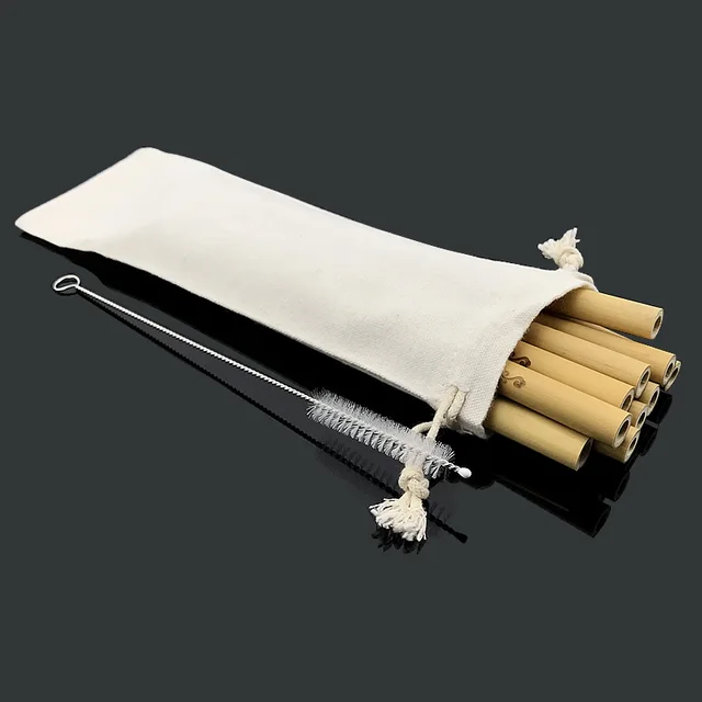 Natural Bamboo Drinking Straws Eco-Friendly Sustainable Bamboo Straws Reusable Straws with Straw Cleaner Linen Cloth Bag 1