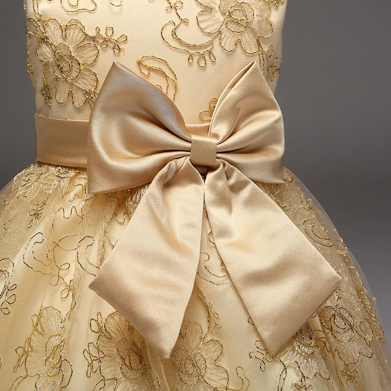 Бальное платье без рукавов с круглым вырезом высокого качества белого и шампанского; кружевные платья с цветочным узором для девочек; платья для причастия