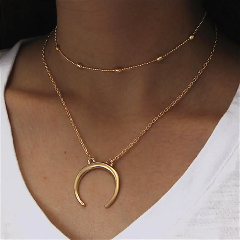 

2018 Pendant Necklace Curved Crescent Moon Necklace Multilayer women Bijoux Necklace Ladies Jewelry Birthday Gift